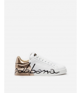 Dolce & Gabbana - Sneakers Donna Bianco Pelle Portofino Bianco/Oro