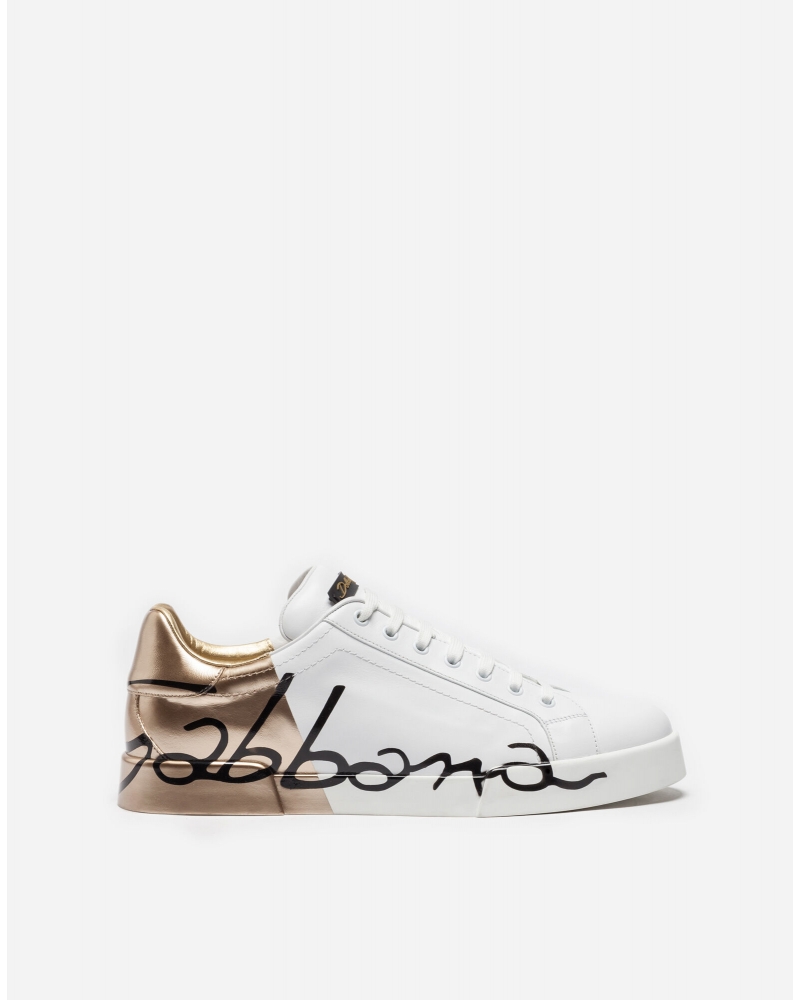 Dolce & Gabbana - Sneakers Donna Bianco Pelle Portofino Bianco/Oro